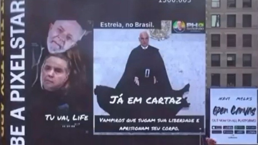 ESTADÃO CONTEÚDO Vídeo com críticas a Lula, Moraes e Barroso é veiculado em telão da Times Square ESTADÃO CONTEÚDO Vídeo com críticas a Lula, Moraes e Barroso é veiculado em telão da Times Square