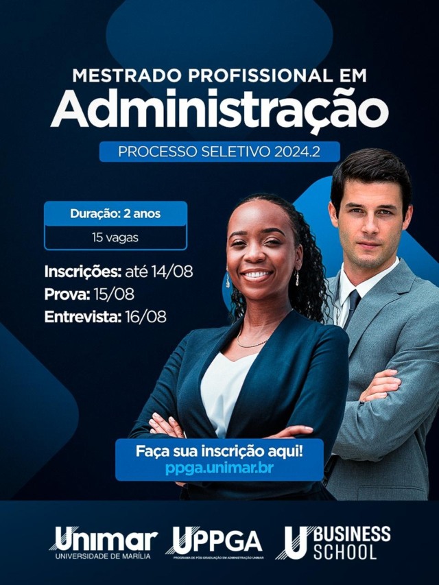 Mestrado Profissional em Administração da Unimar encerra inscrições nesta quarta